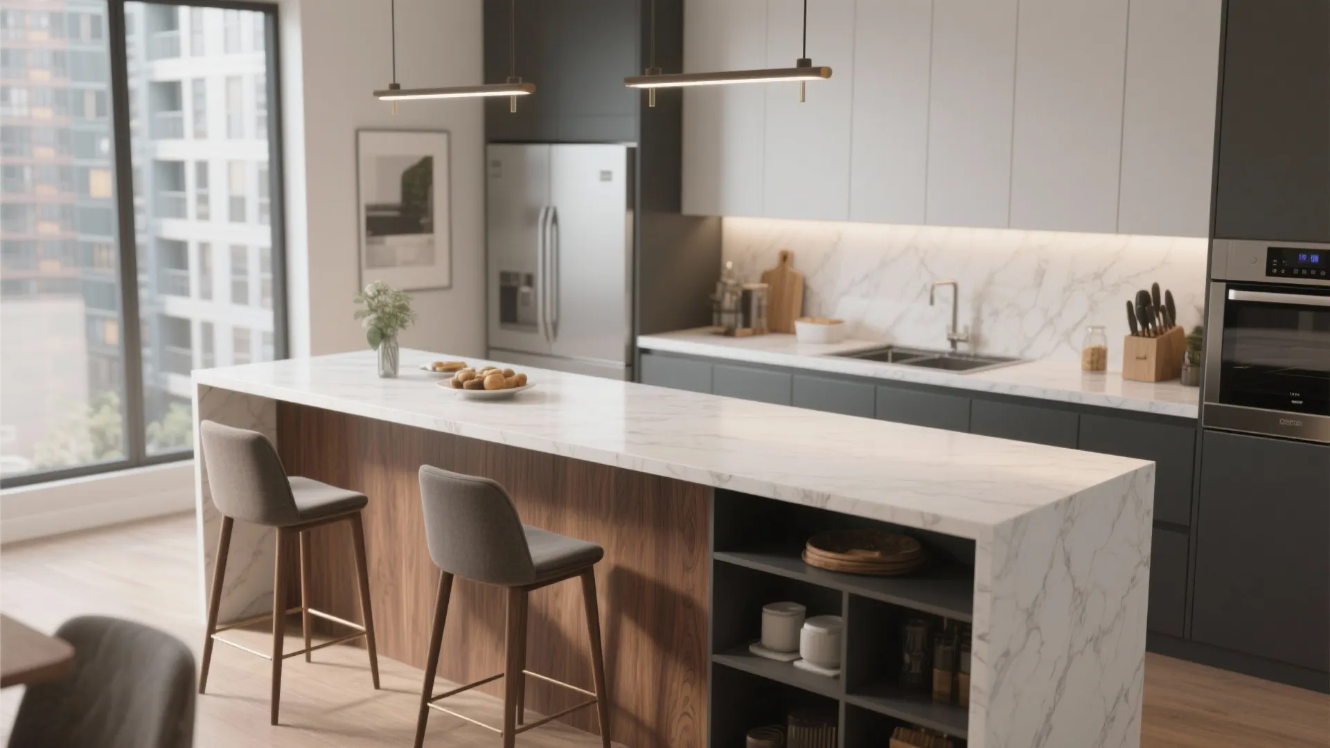 3. A slim island that doubles as dining