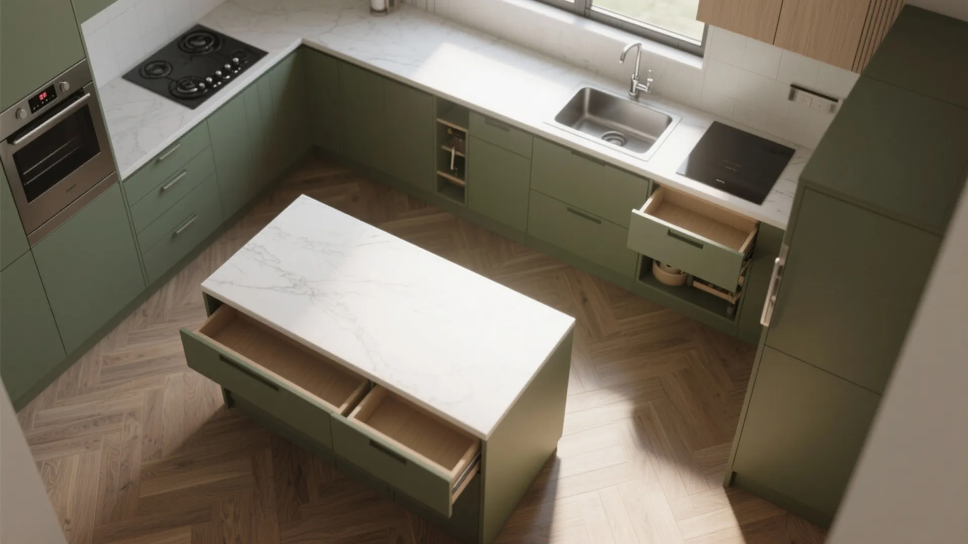 3. Integrated storage and slim islands