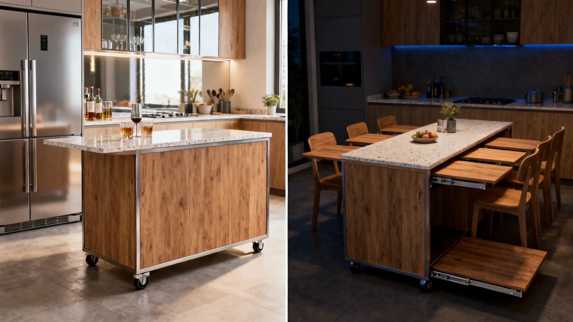 Idea 2: A Slim Island That Slides—Bar by Day, Table by Night