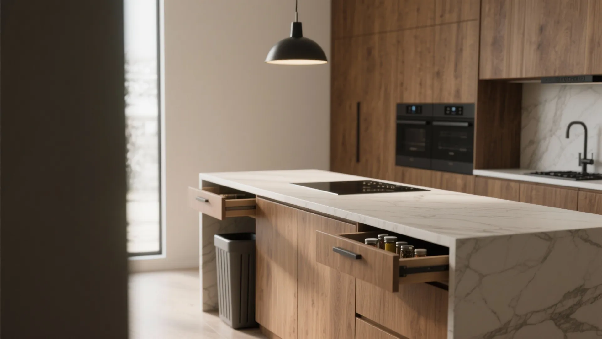 1. Open-plan kitchen with a slim island