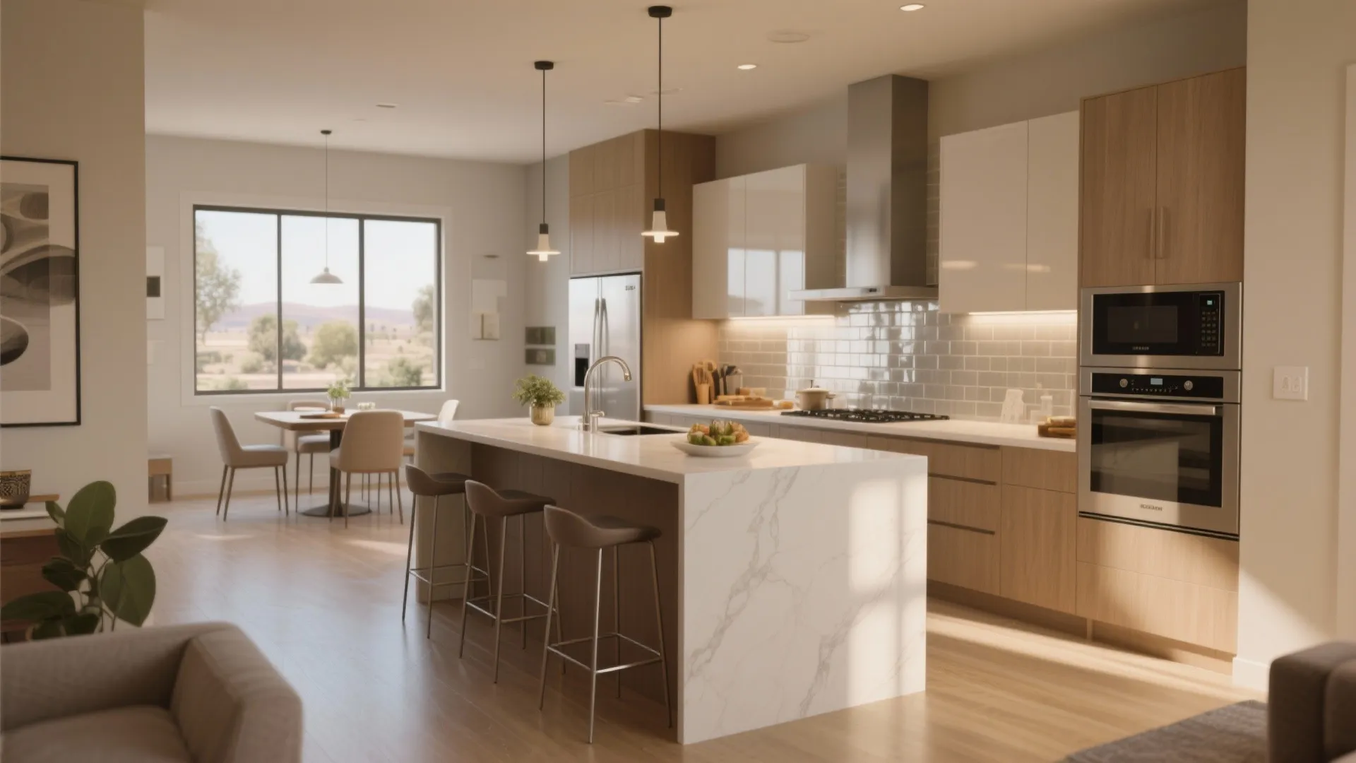 3. Open-plan kitchen with a slim island