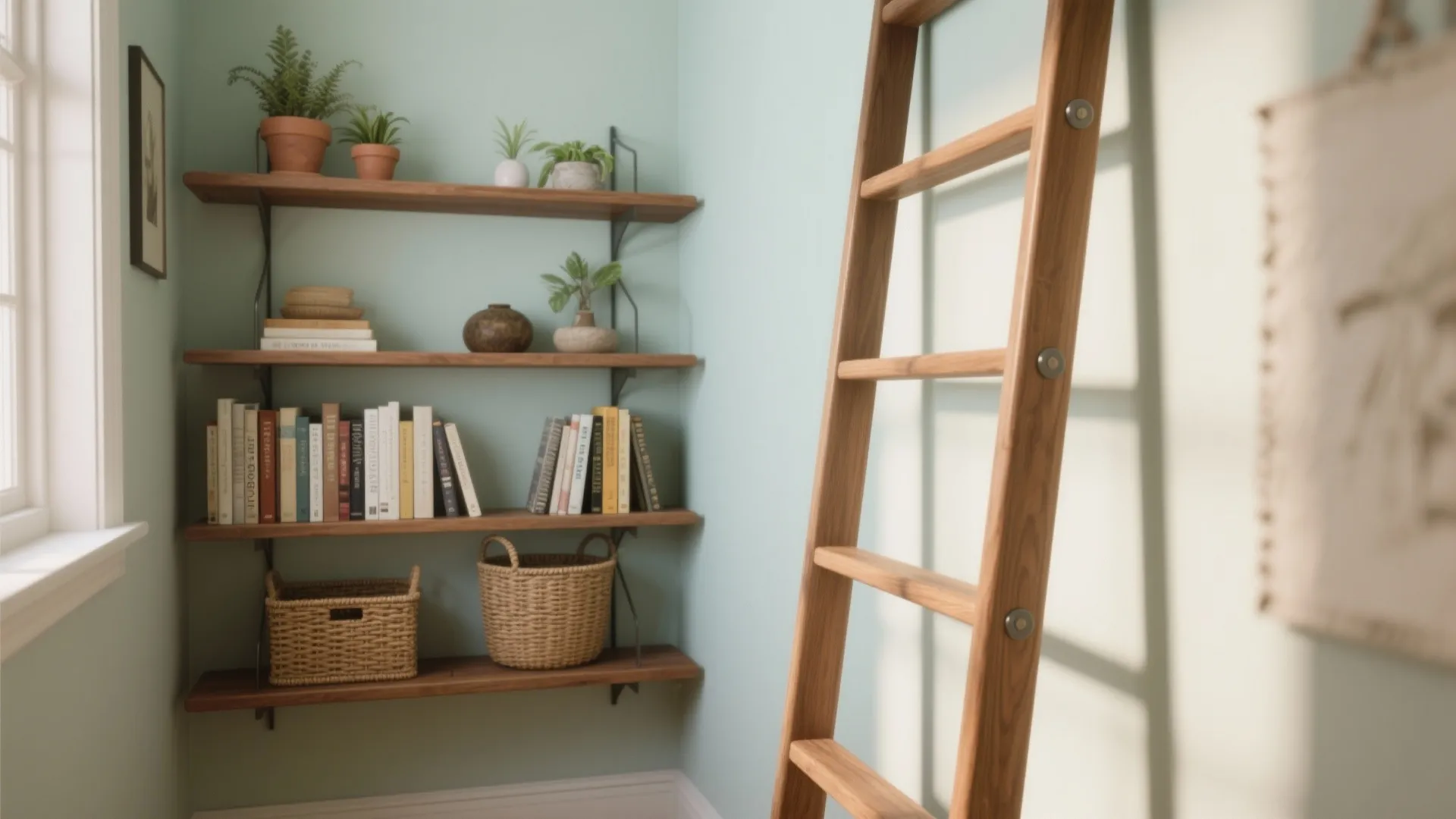 1. Slim ladder shelf with staggered depth
