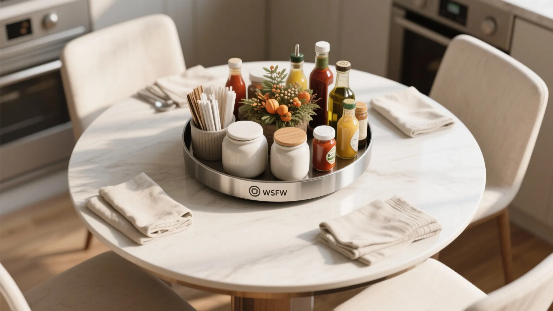 5. Rotating lazy Susan with functional decor