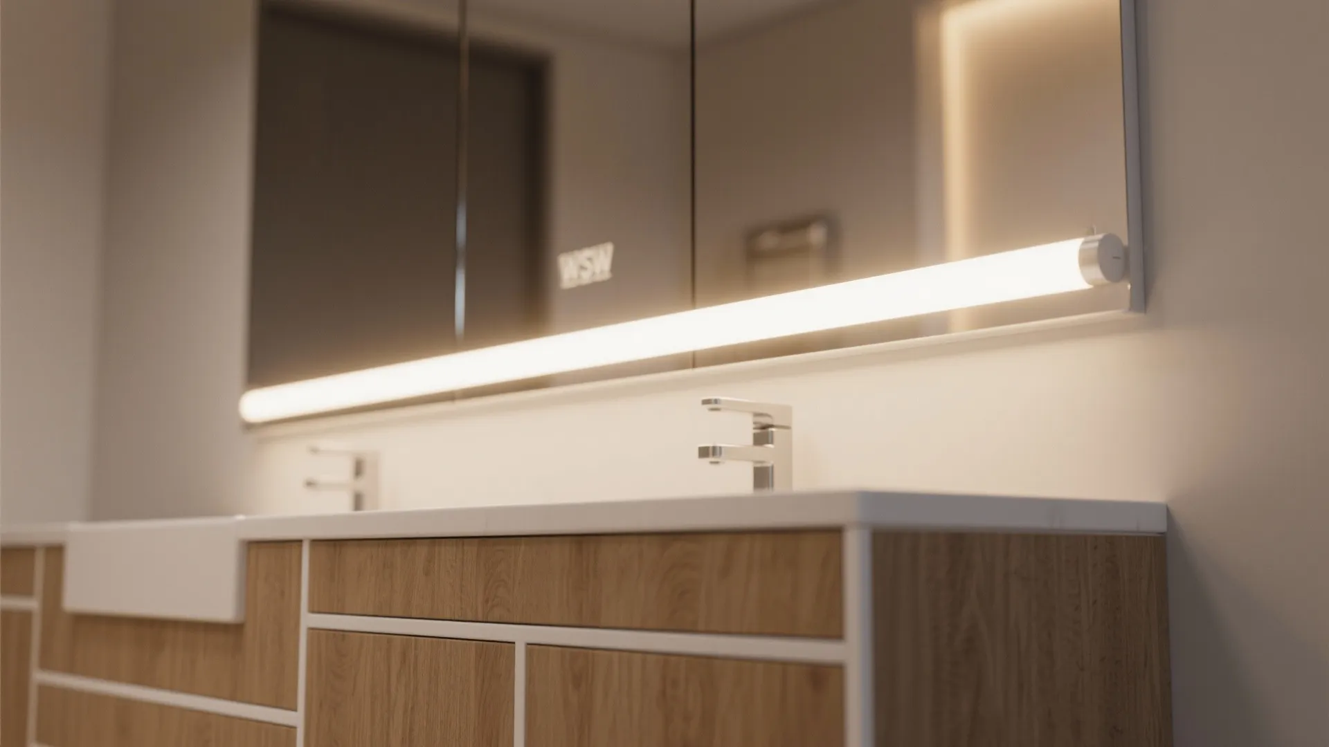 1. Slim LED Bar Above the Mirror