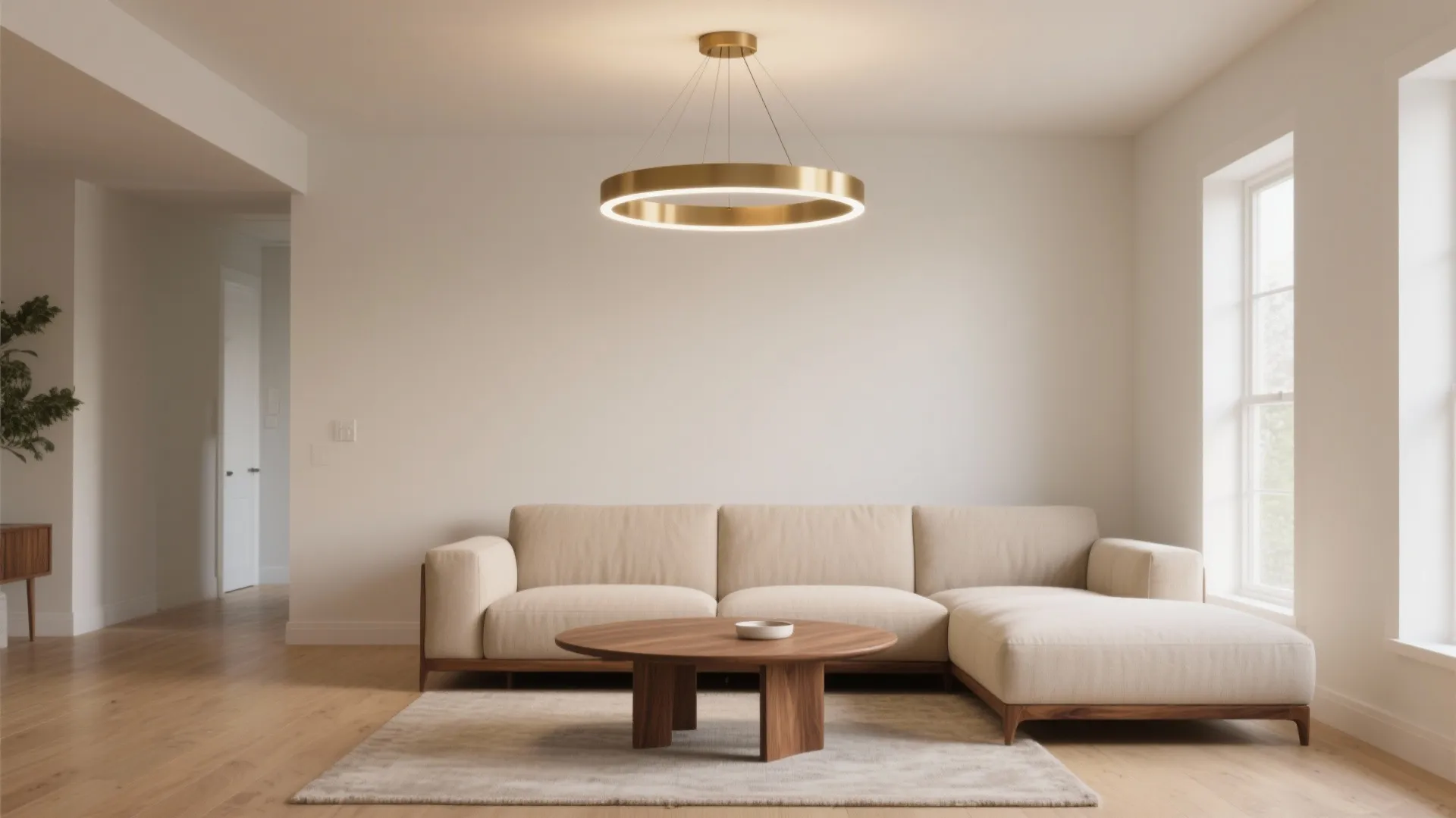 1) Slim LED ring chandelier for low ceilings