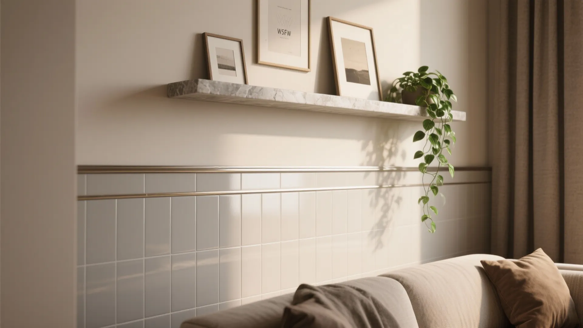 Half-height tile with a slim ledge or cap shelf