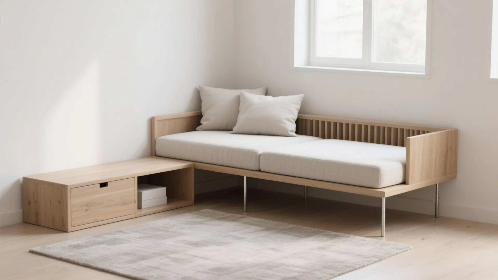 Slim-Leg Daybed over a Low Platform