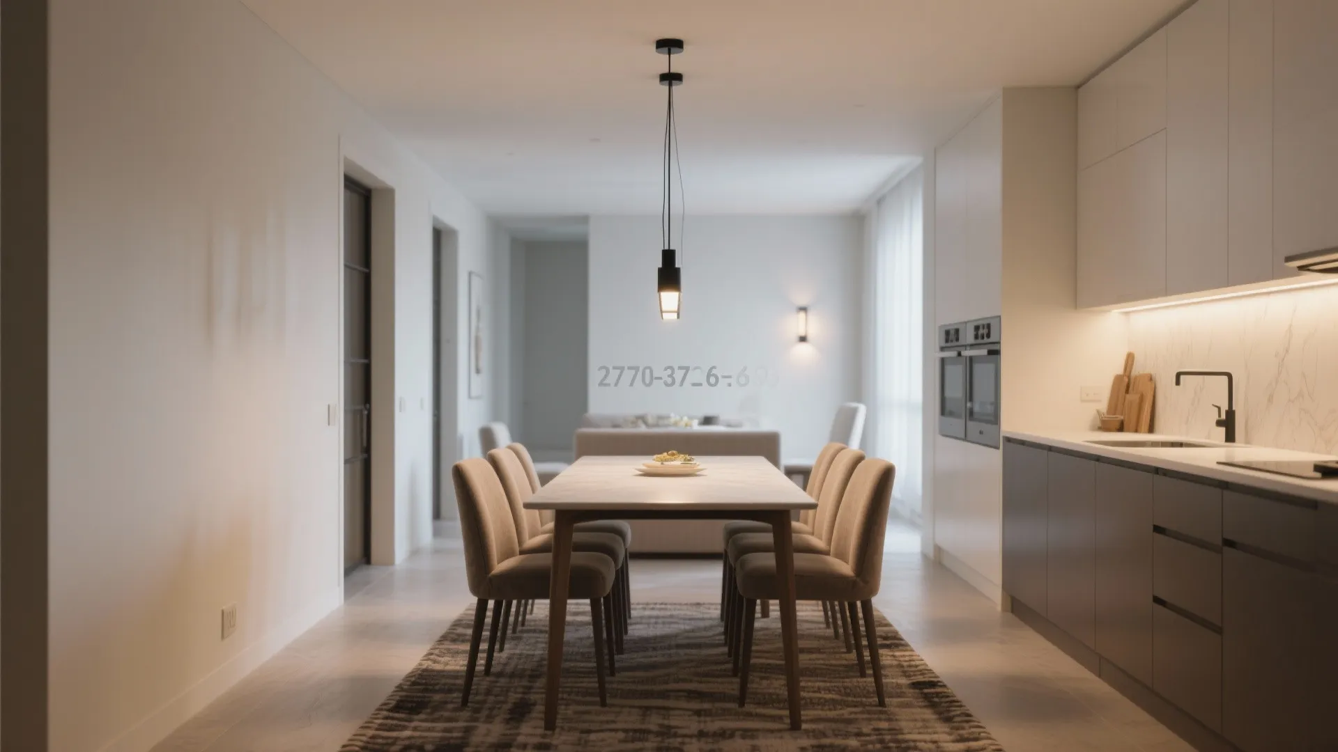 Slimline linear chandeliers over rectangular tables