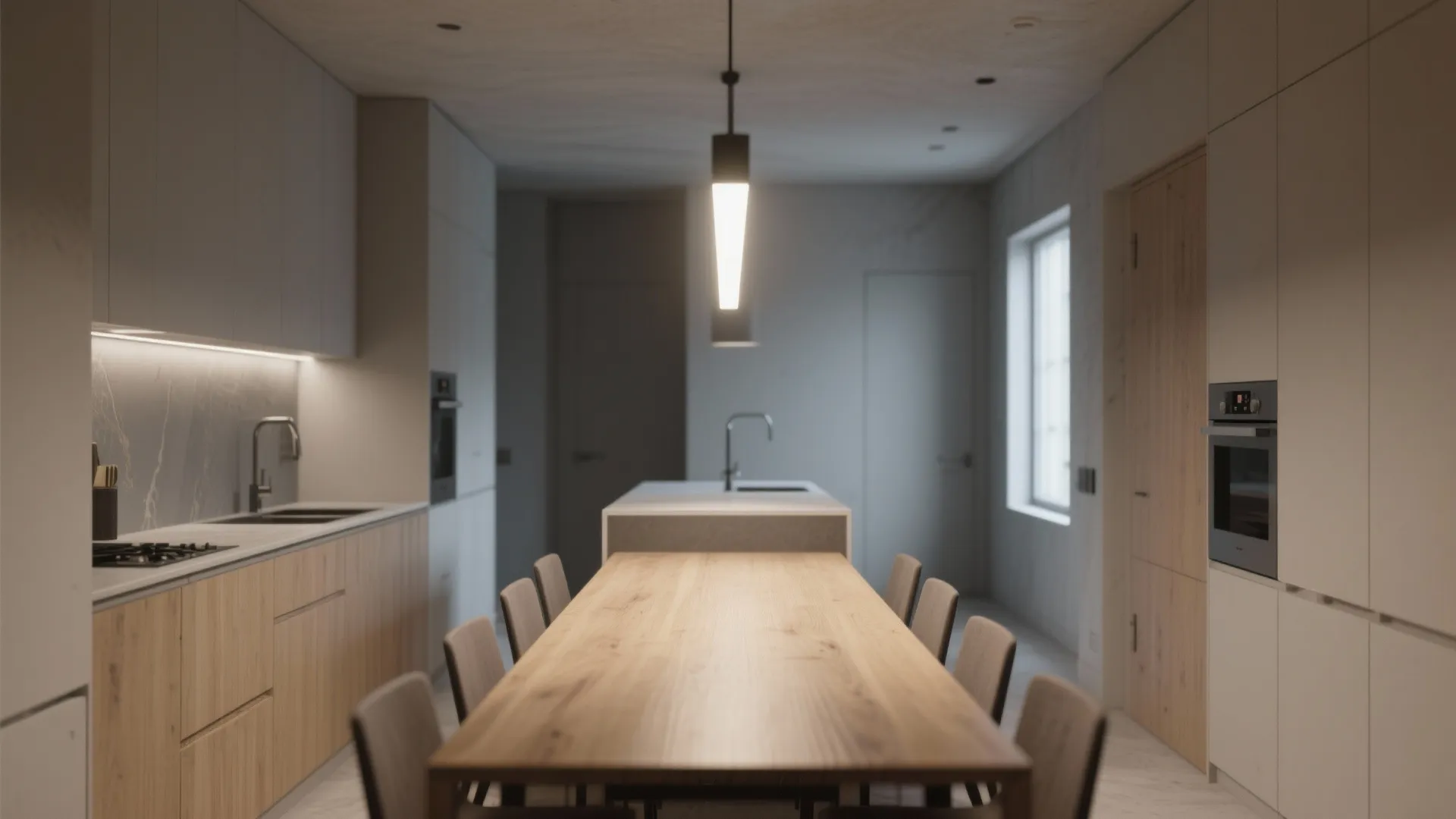 2. Slim linear pendants for long dining tables