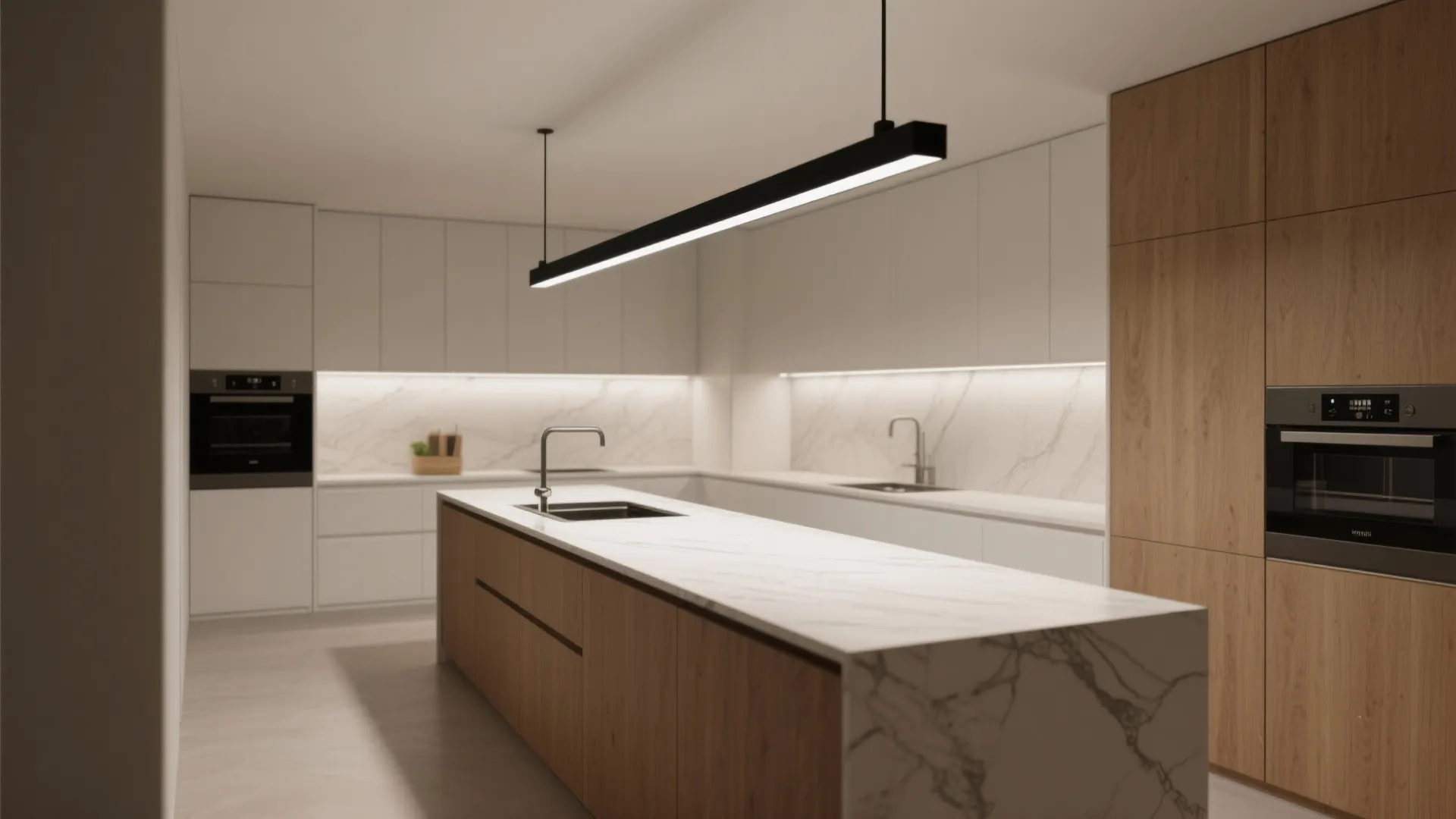 1. Slim Linear Black Pendant for Long Islands