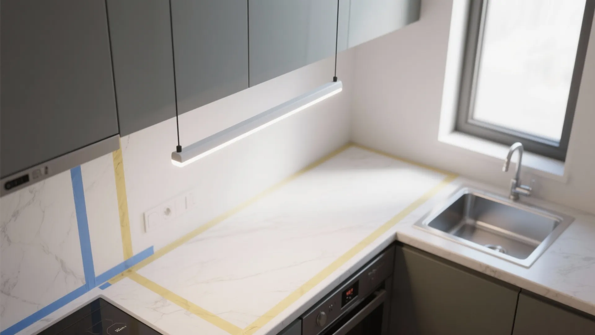 3. Slim linear white pendants