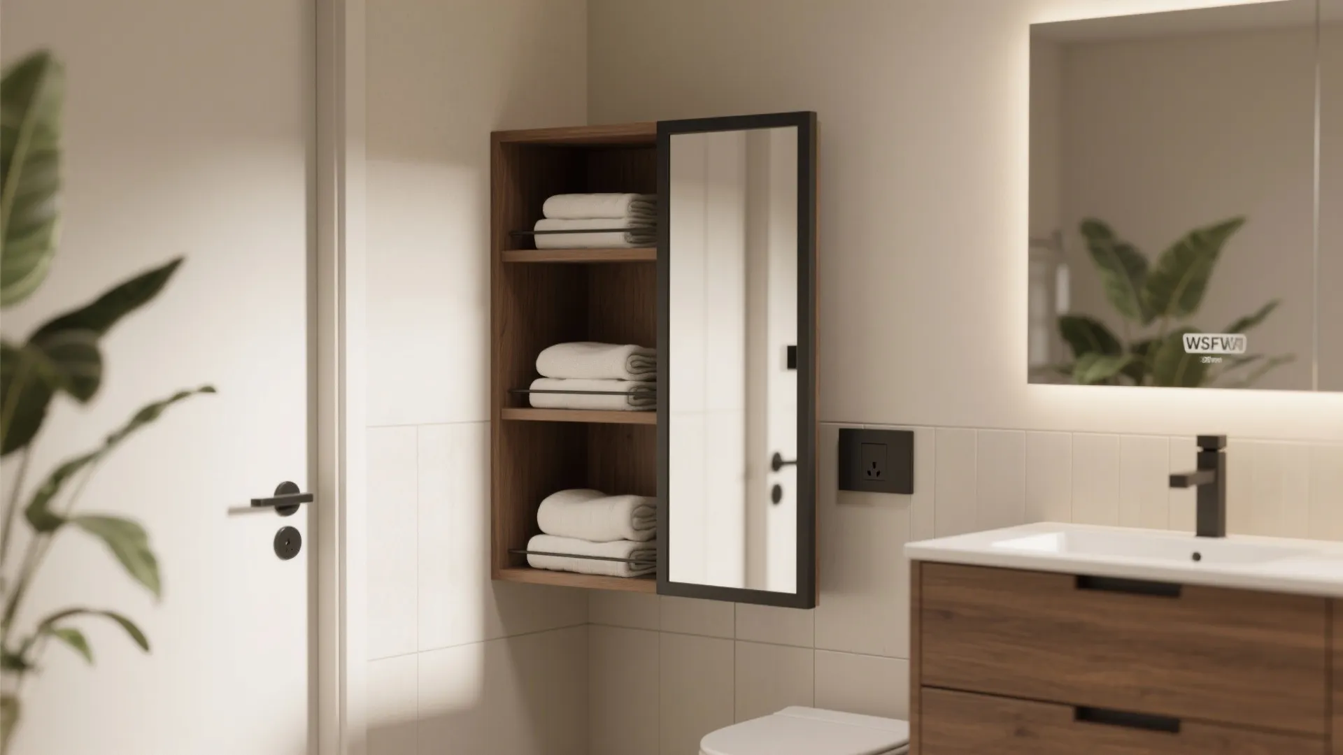 Slender tall cabinets that double as linen towers