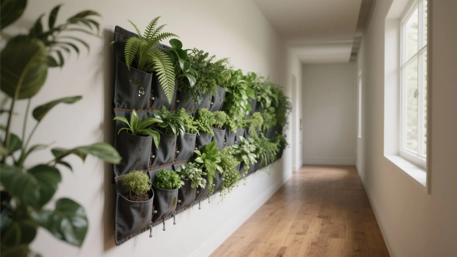 1. Slim living wall with self-watering pockets