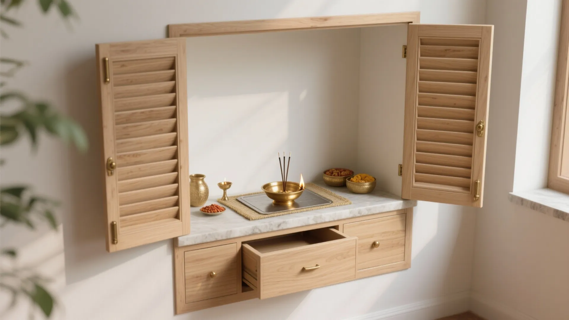 1) Slim Mandir Cabinet with Ventilation and Hidden Storage