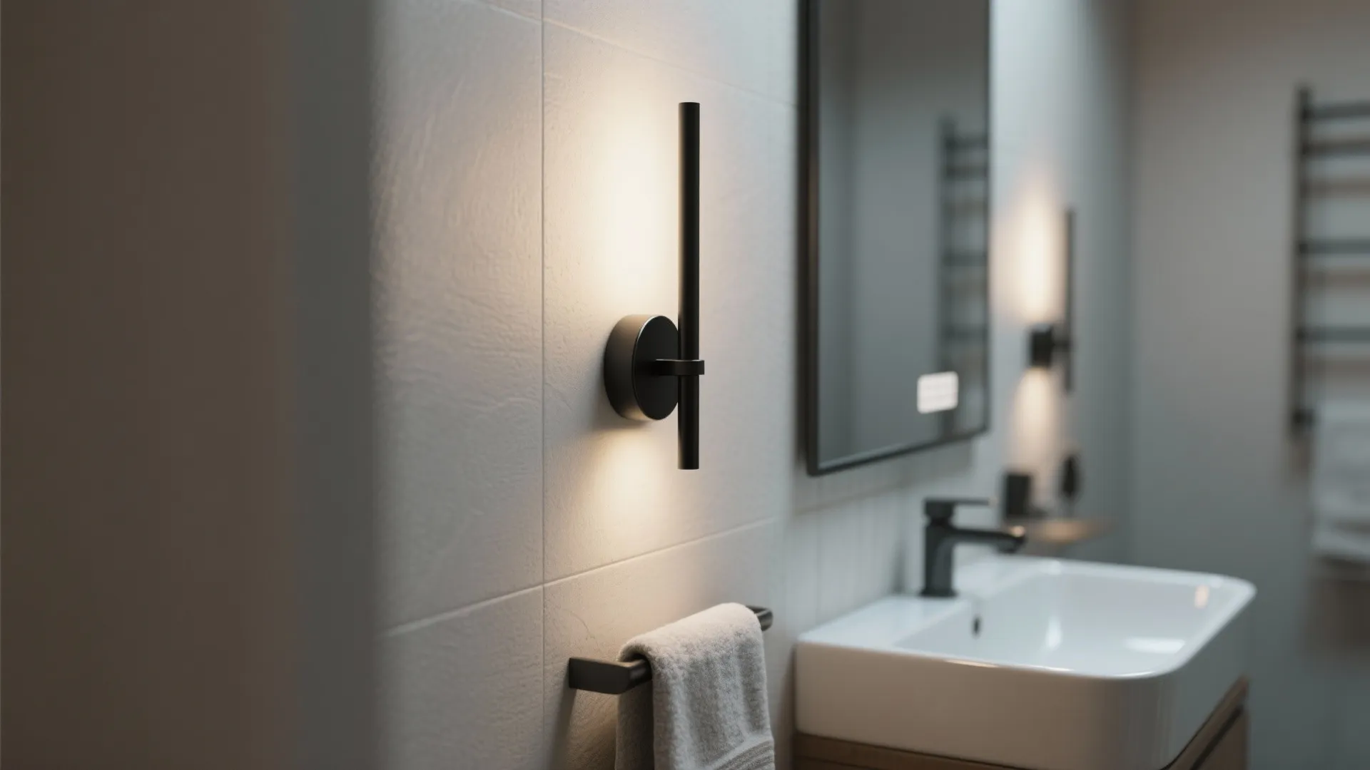 1. Flank the Mirror with Slim Matte Black Sconces