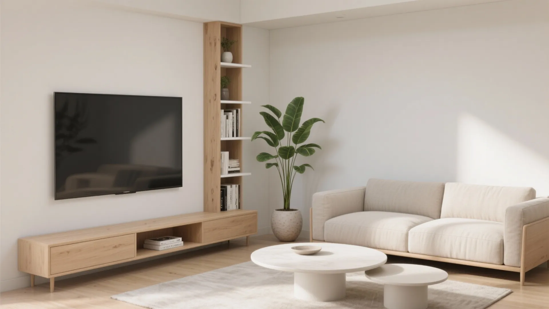 Balance bulk with vertical storage and a slim media wall