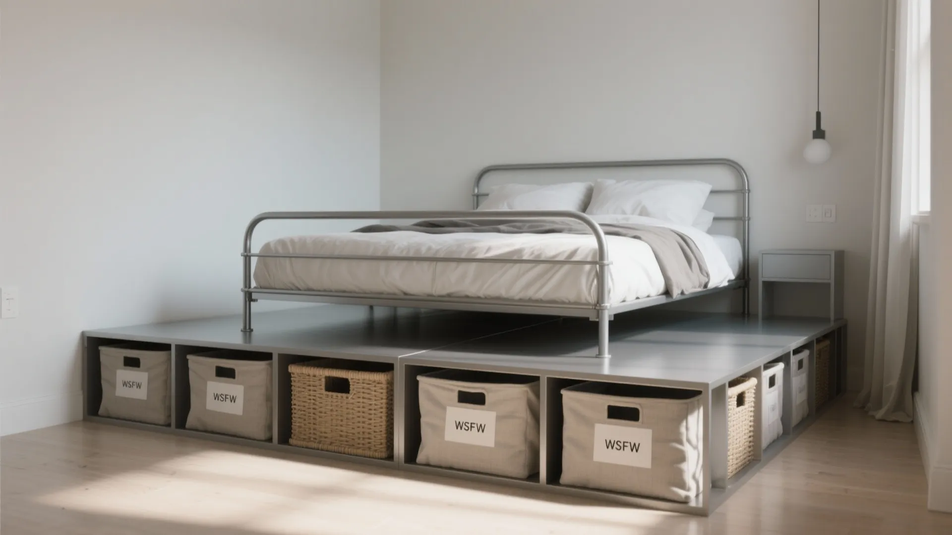 5. Slim metal frame with under-bed organizers