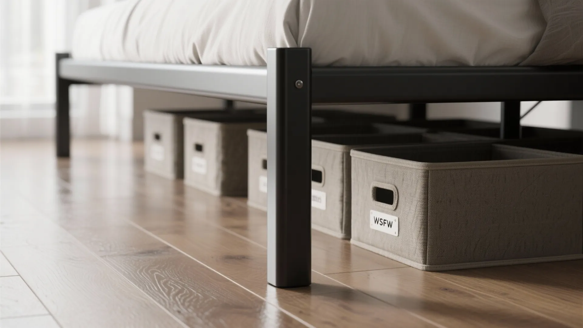 4. Slim metal frame with storage-friendly clearance