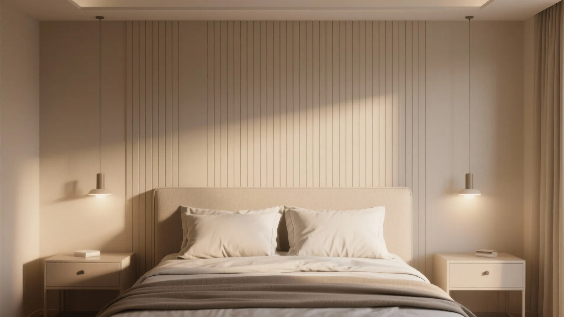 3) Slim millwork on the headboard wall