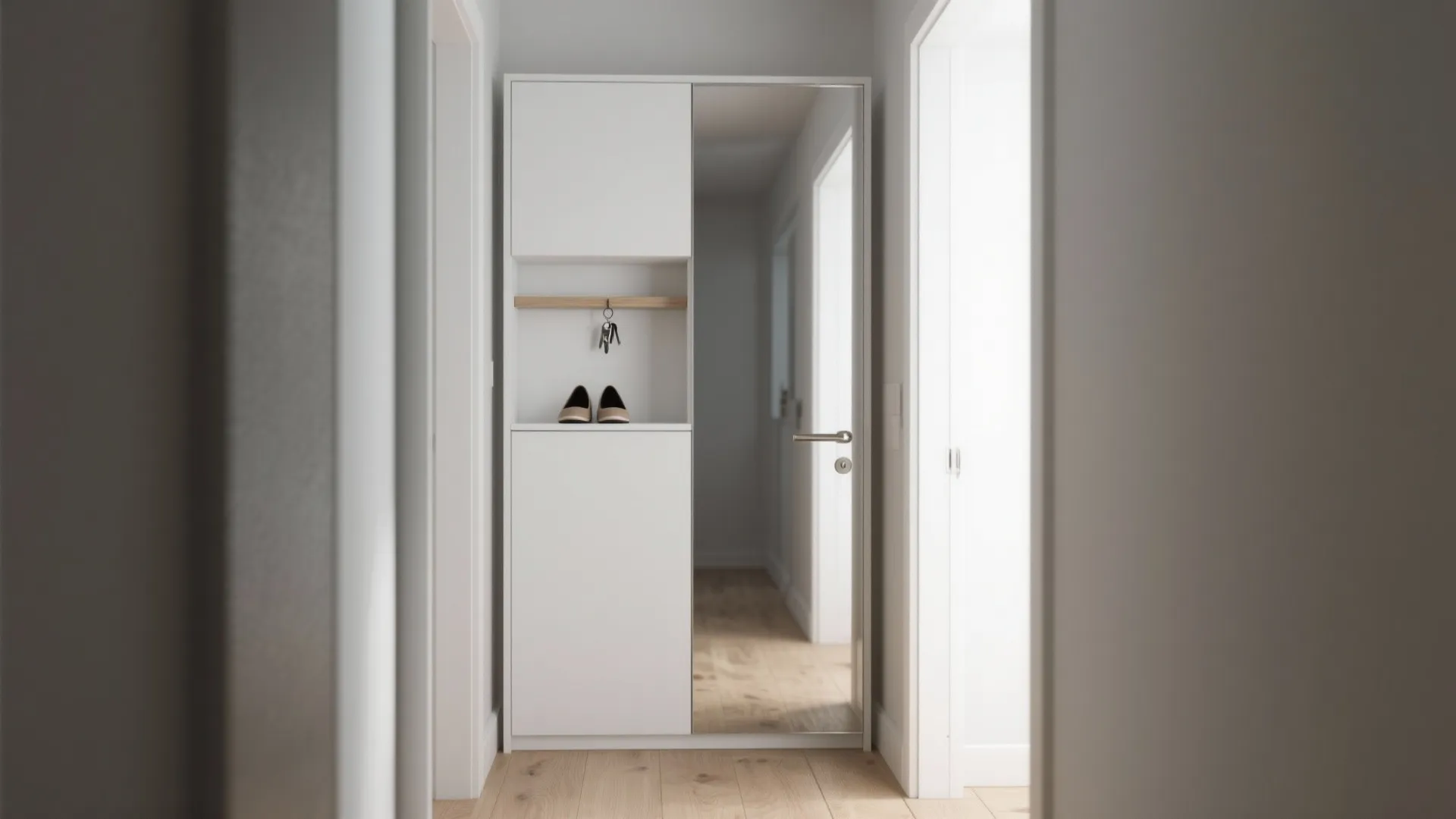 1. Slim vertical cabinet with mirrored front