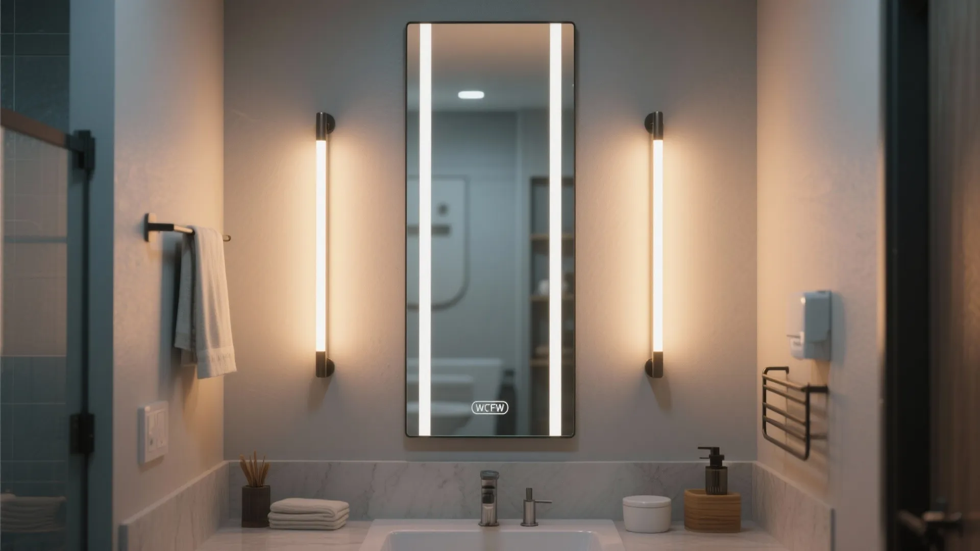 4. Slim Mirrors and Lighting Combos