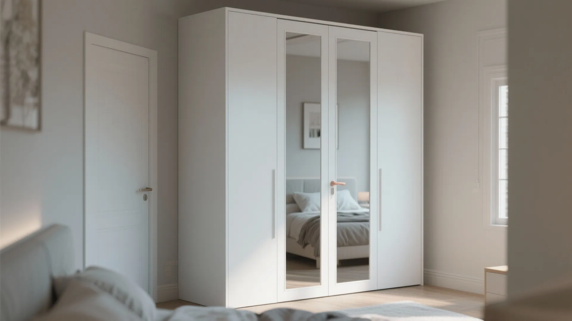 3. Slim white wardrobe with mirrored doors