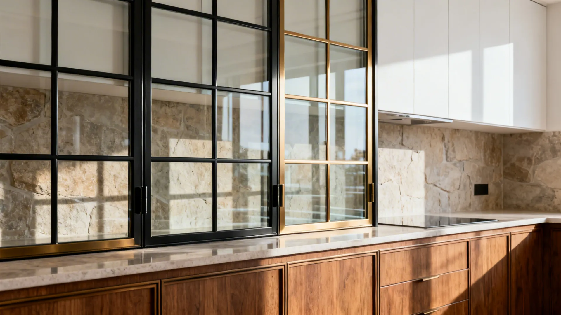 4) Metal-Framed Glass Doors with Slim Mullions
