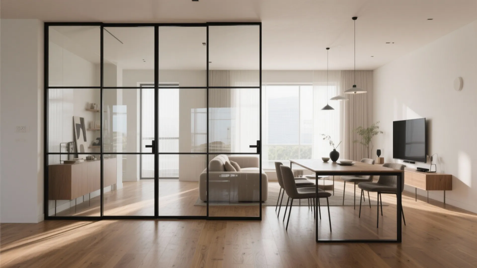 Framed Glass Partitions with Slim Mullions