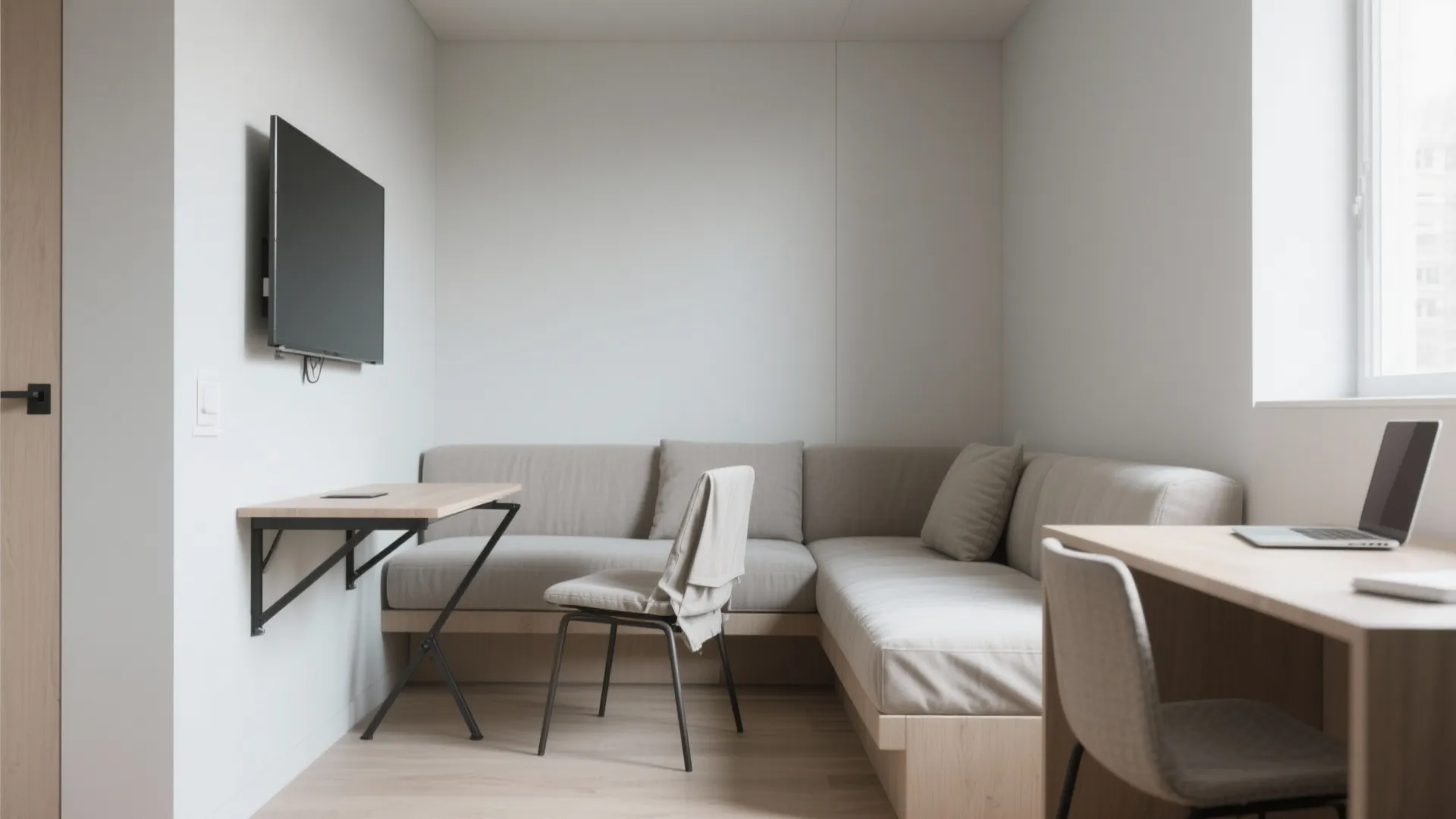 2. Layer zones with slim, multipurpose furniture