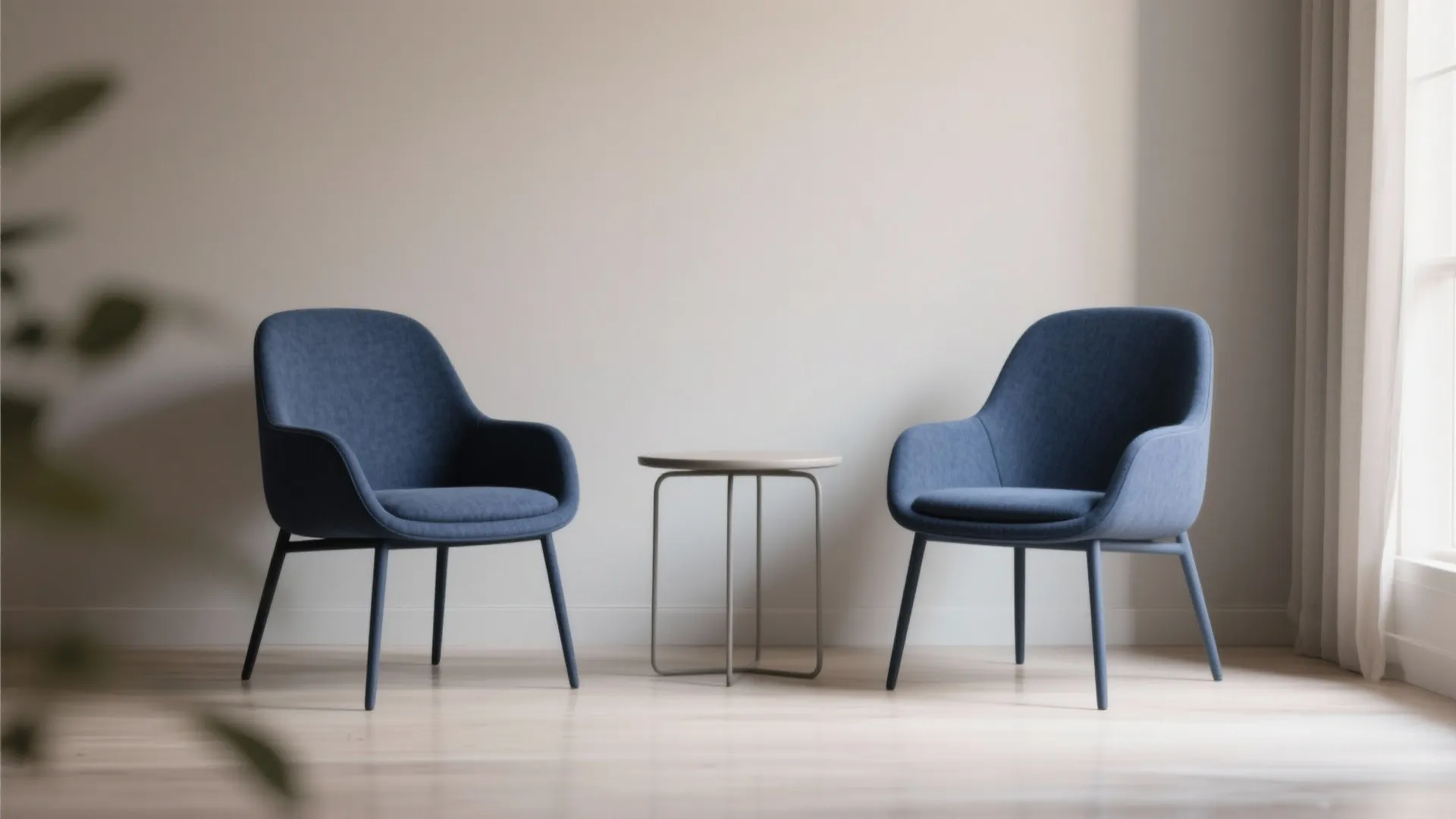 1. Pair Slim Navy Accent Chairs with Light Walls