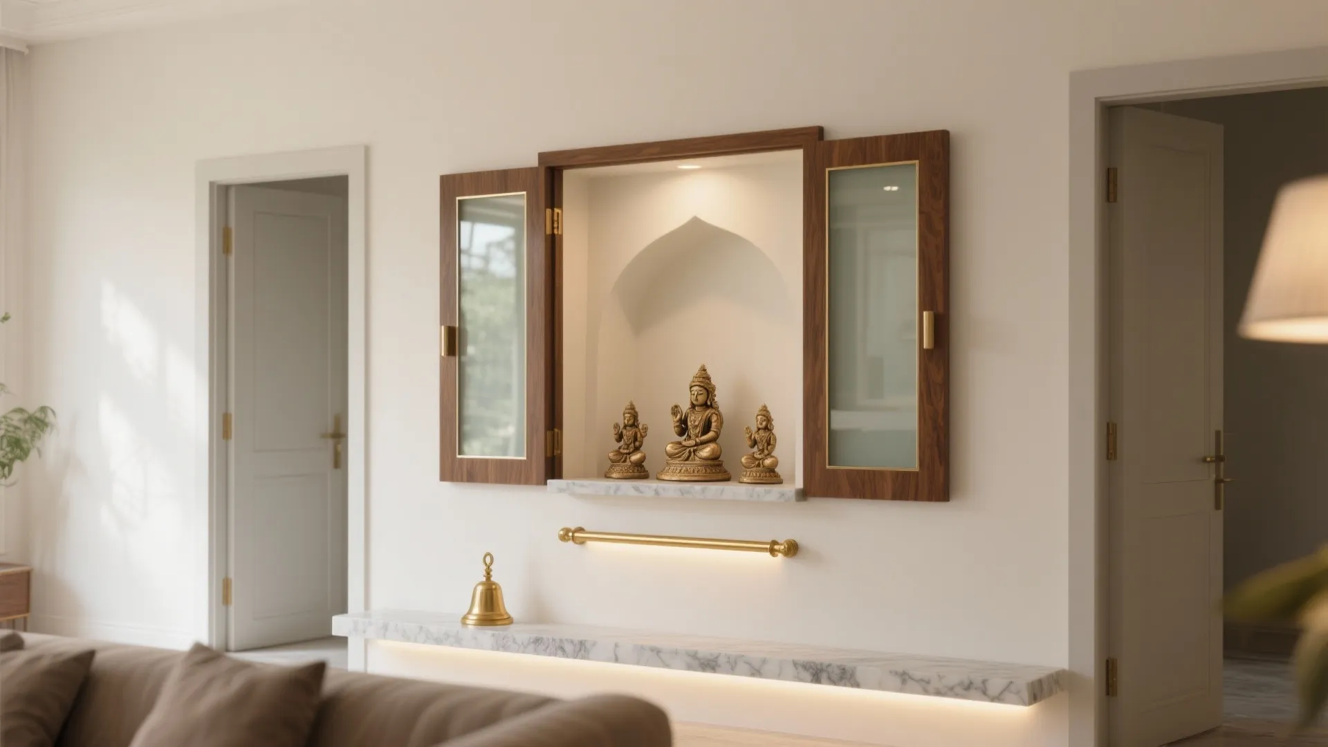 Slim Wall Niche Mandir with Pocket Doors