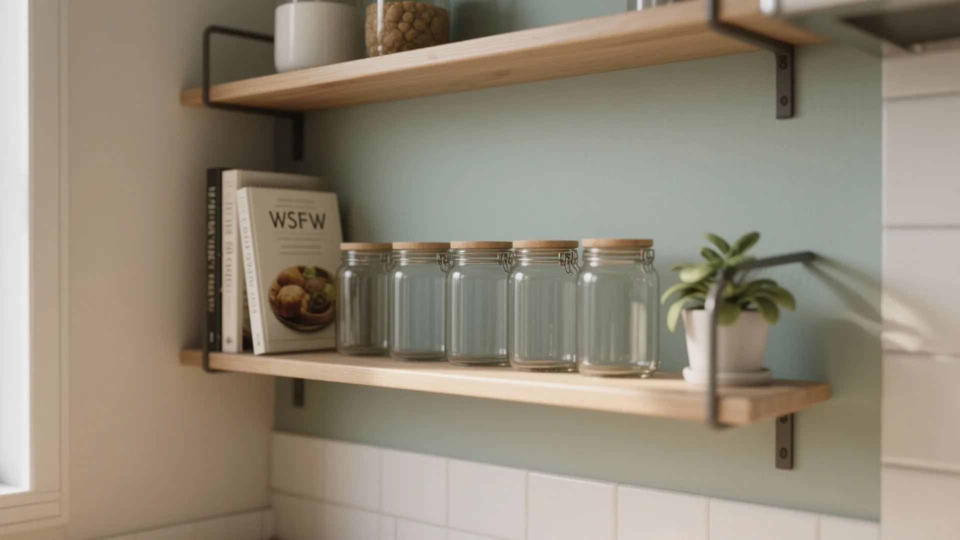 4. Slim open shelving with curated items
