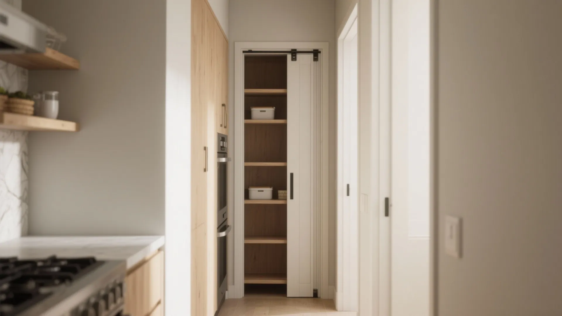 2. Slim Pantry with Pocket Sliders