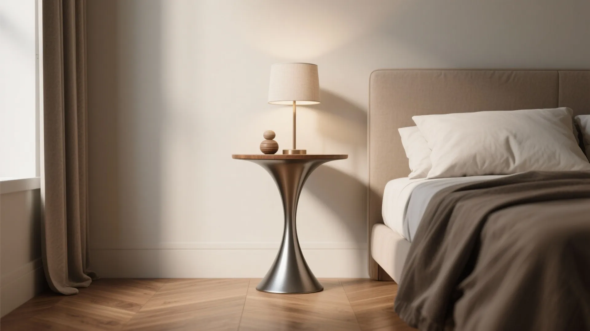 2. Slim pedestal or column table for vertical elegance