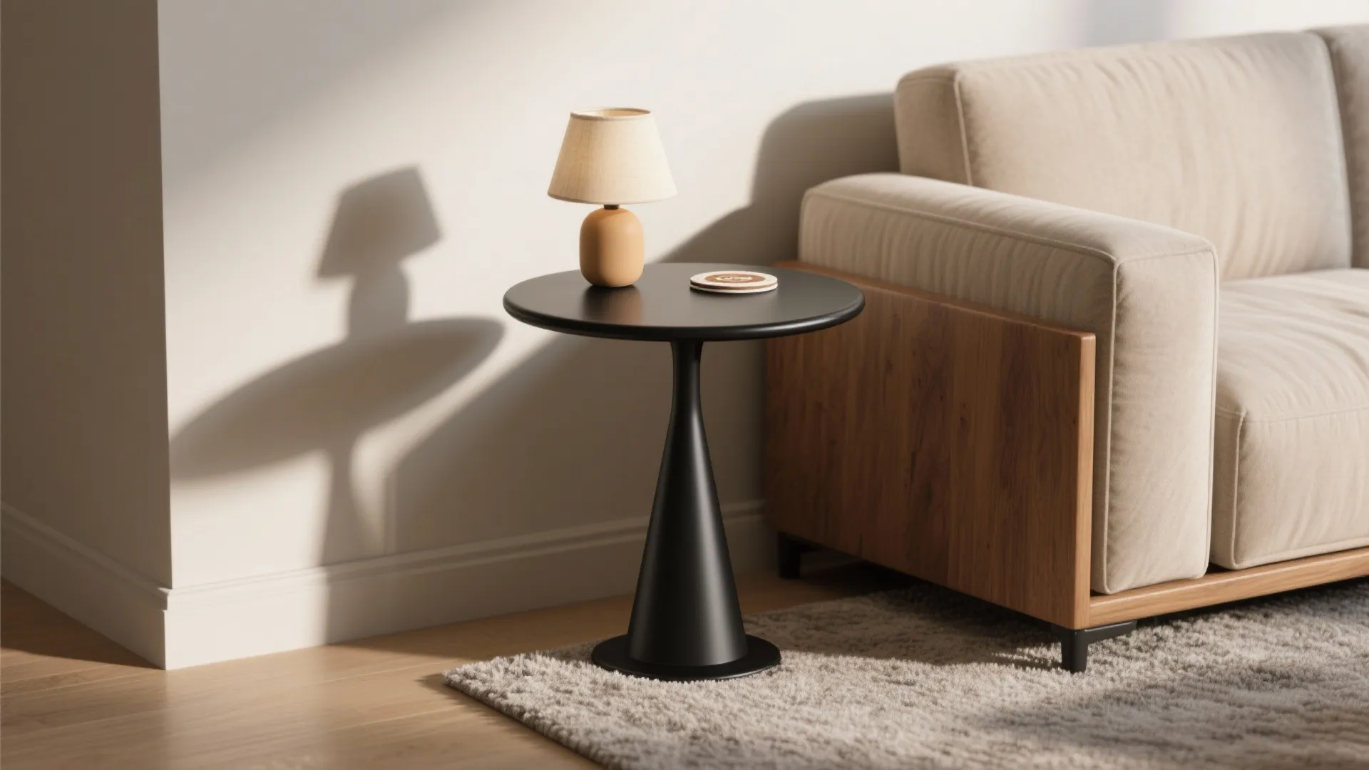 Slim Pedestal Side Tables in Tight Corners