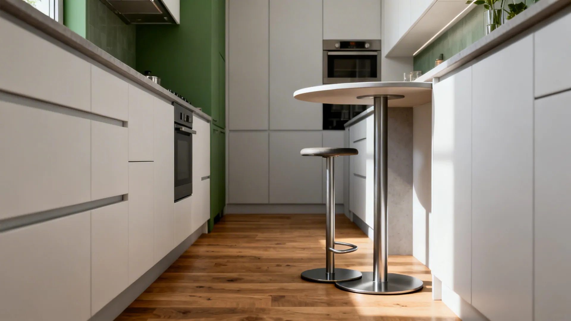 1) Slim pedestal tables for legroom