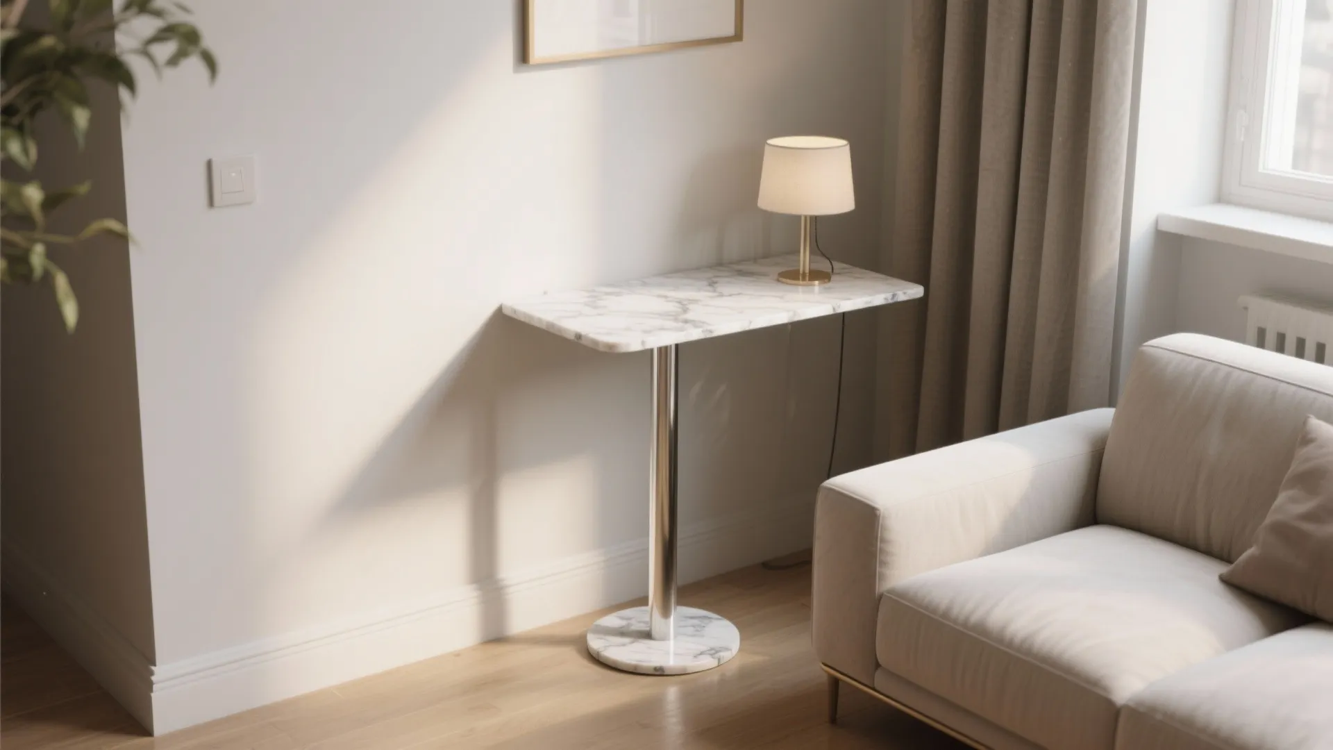 1. Slim pedestal table—make a narrow footprint feel luxe
