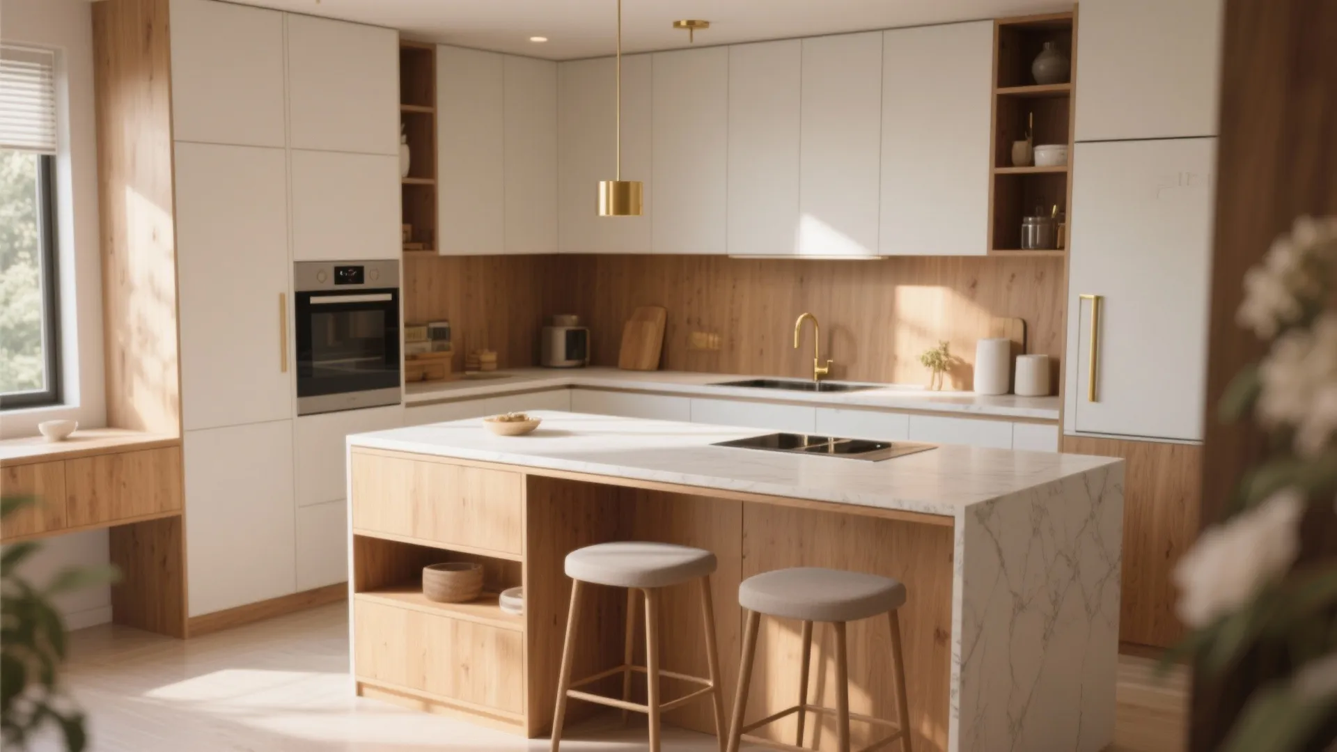 3. Use a slim peninsula as seating and storage