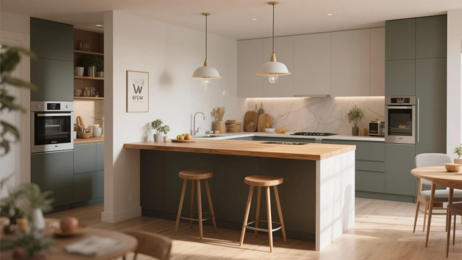 3. Add a slim peninsula for seating and extra countertop