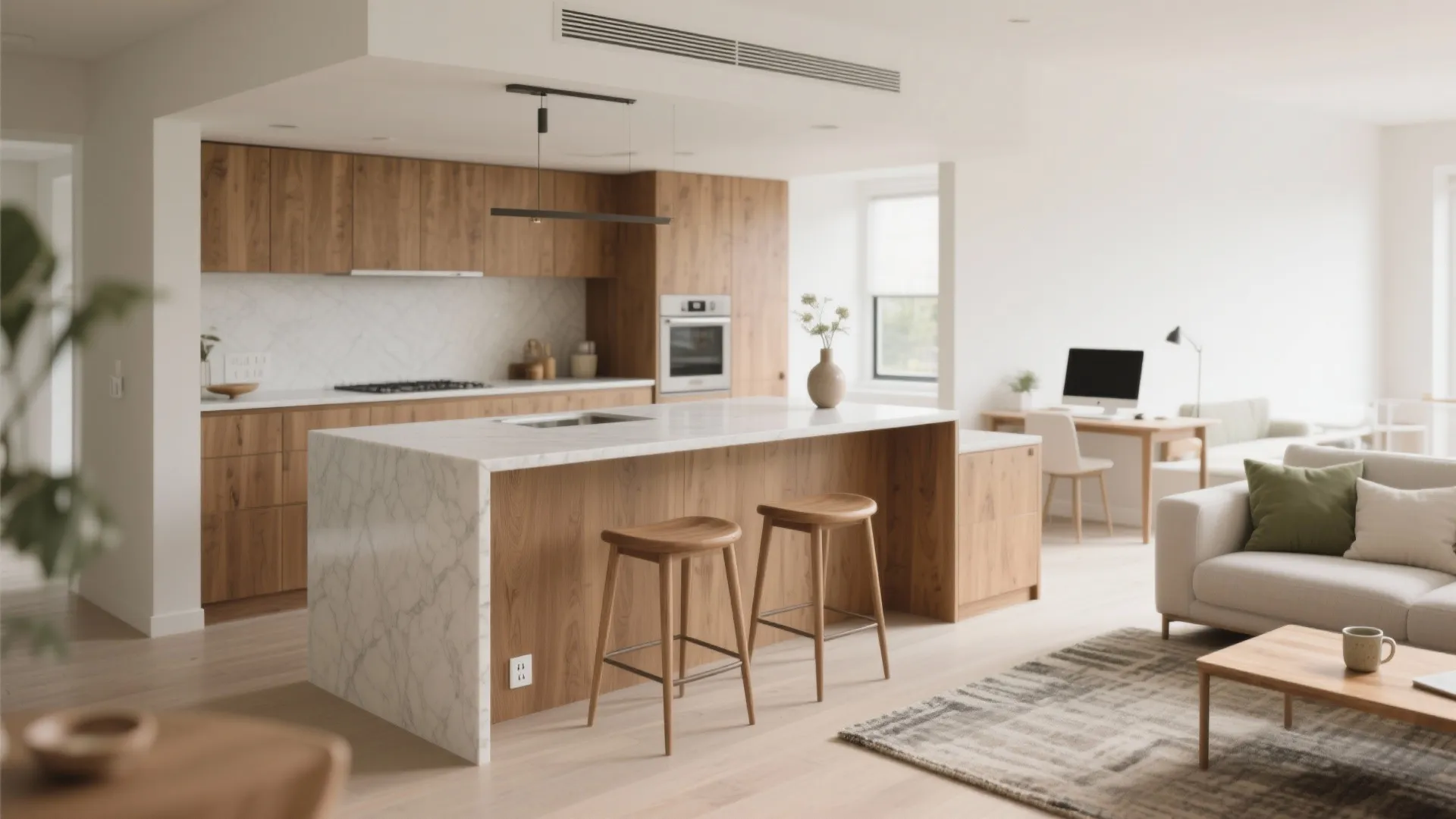 4) A slim island or peninsula that works as dining, desk, and social hub