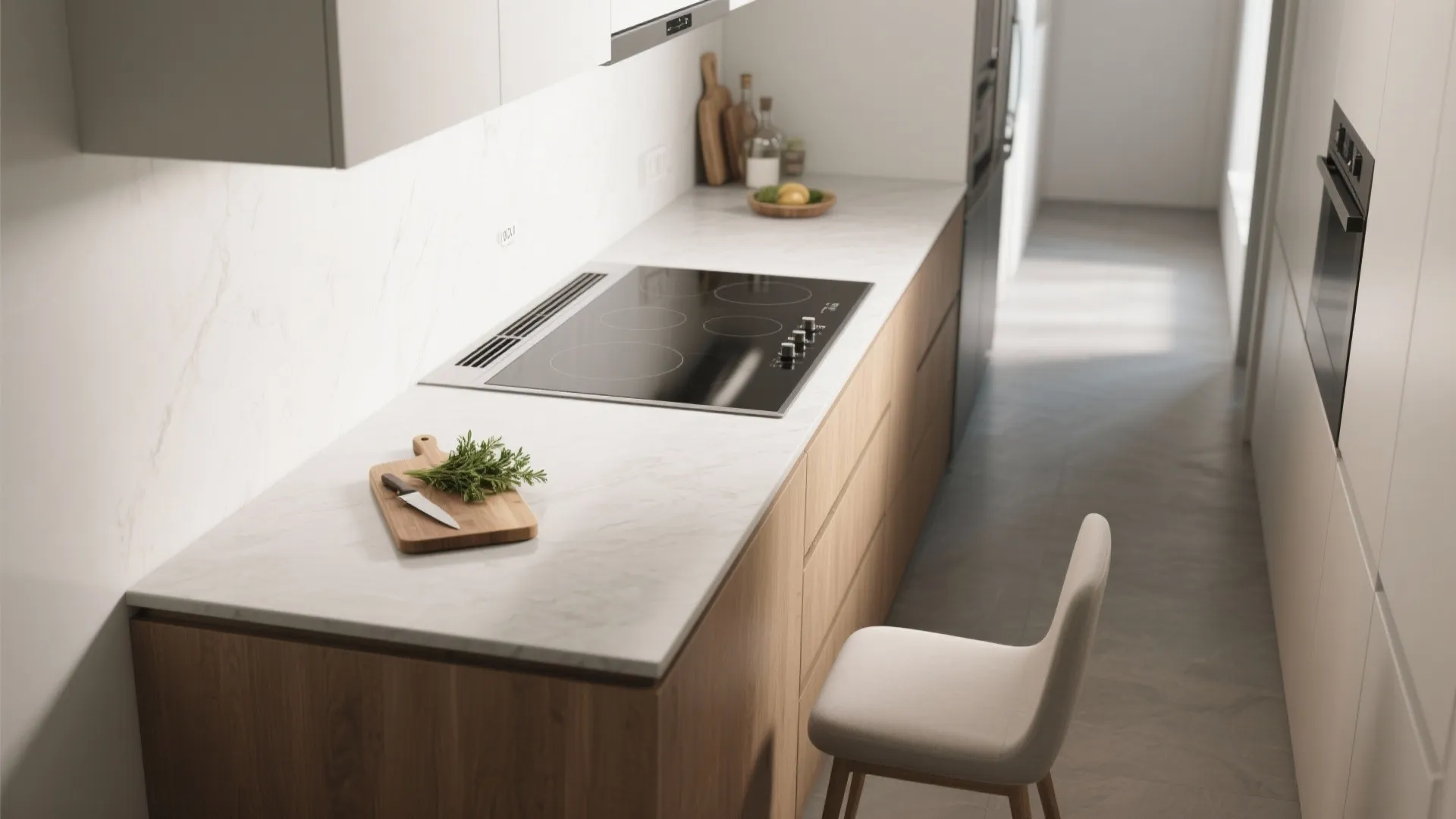 1. Slim peninsula island with cooktop