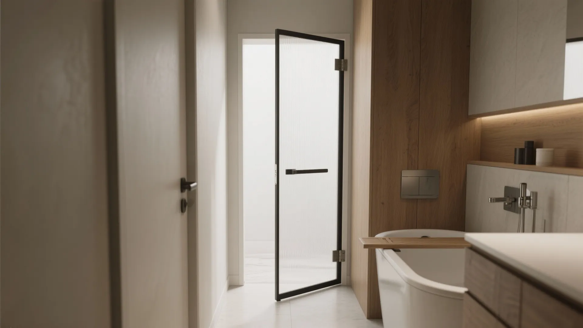 1. Slim pivot bath screen for tight entrances