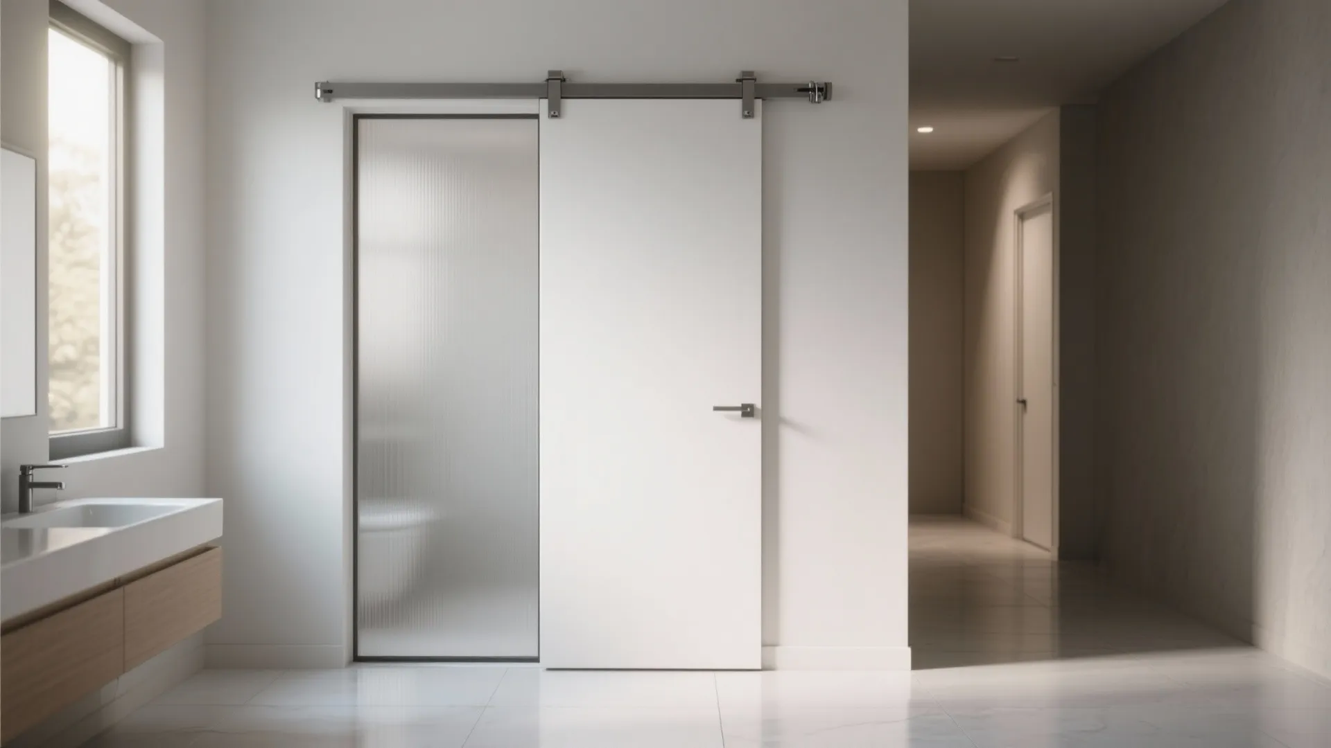 1. Slim single-panel pocket door for bathrooms