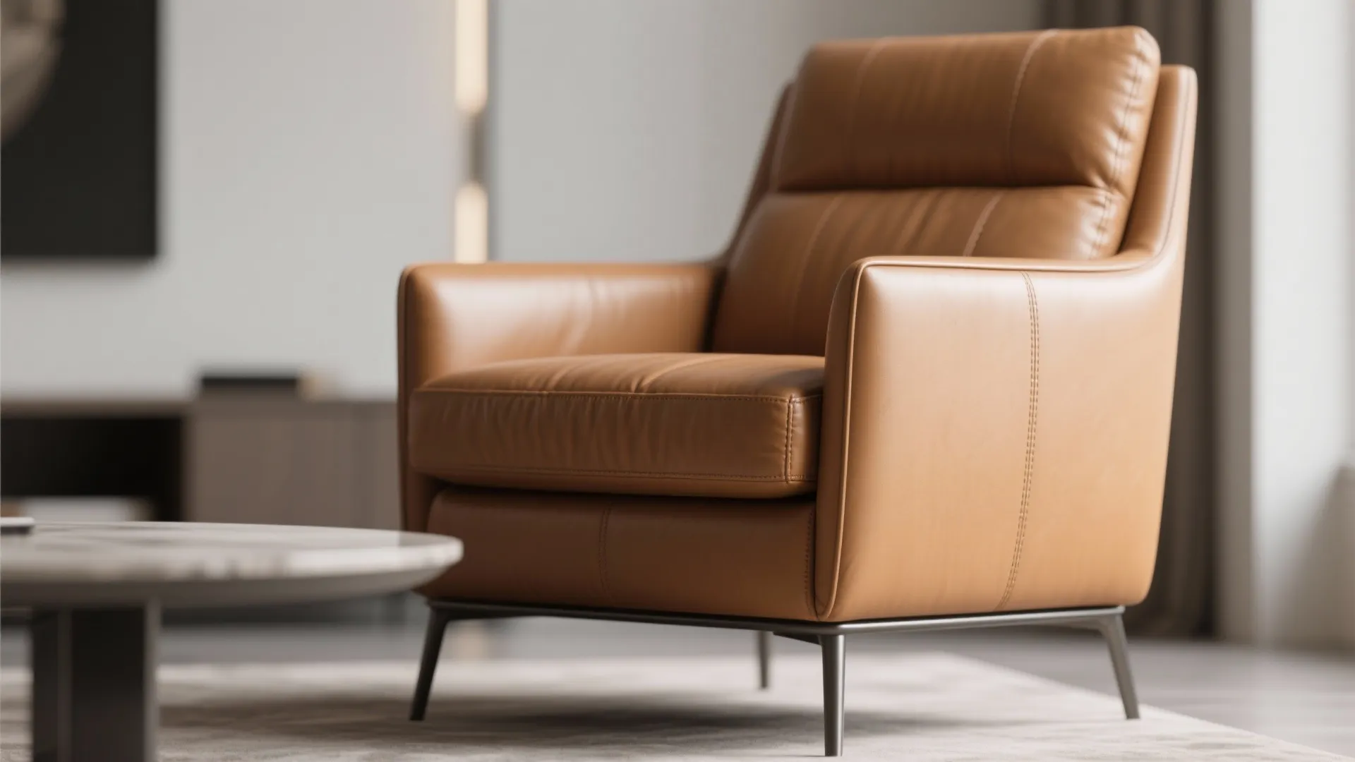 Slim-profile leather recliner