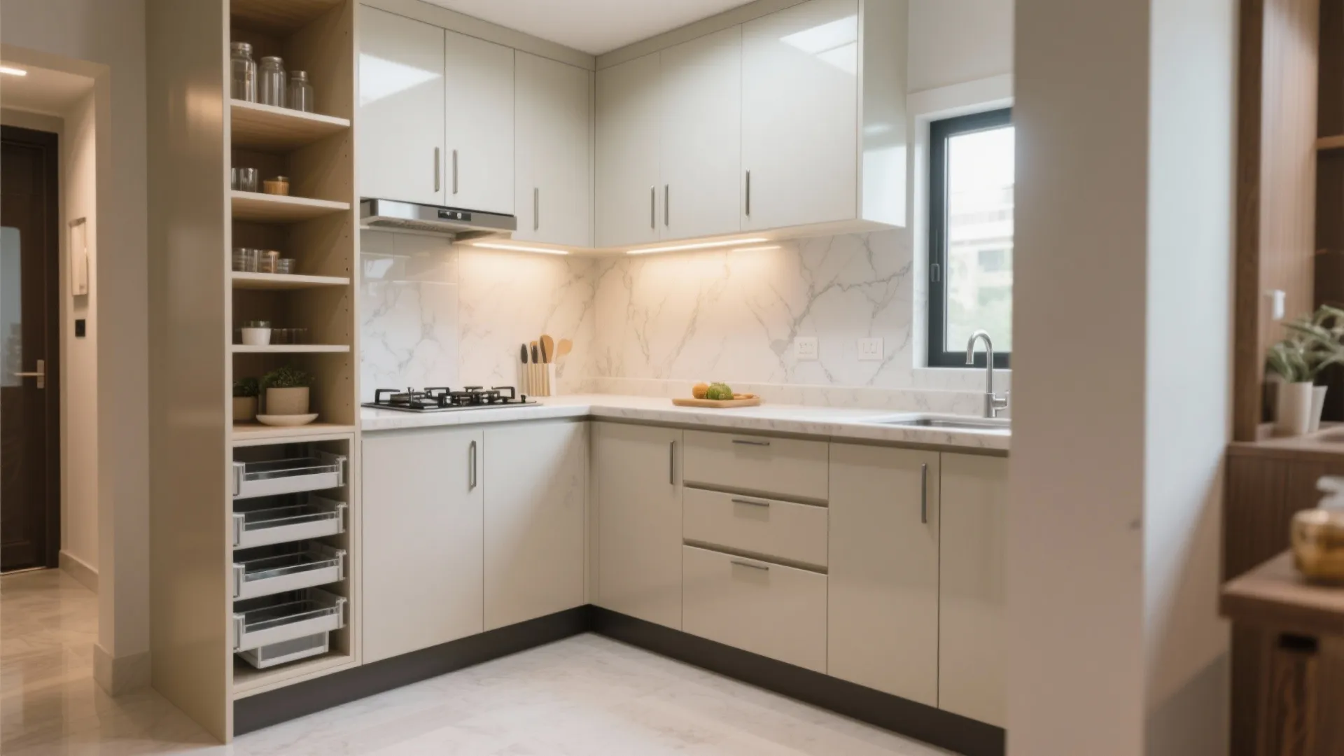 Kitchen zoning with slim profiles