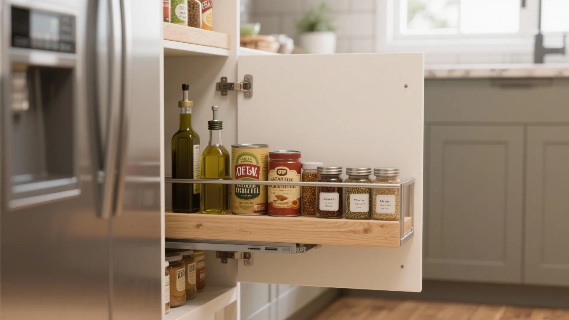Slim pull-out pantry for narrow gaps