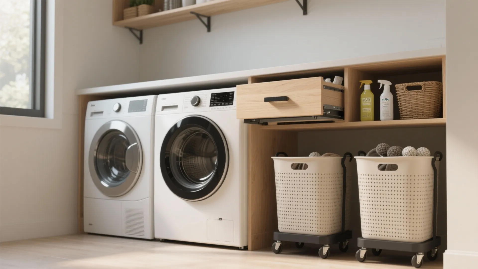 Idea 2: Sneak in slim pull-outs and hamper slots