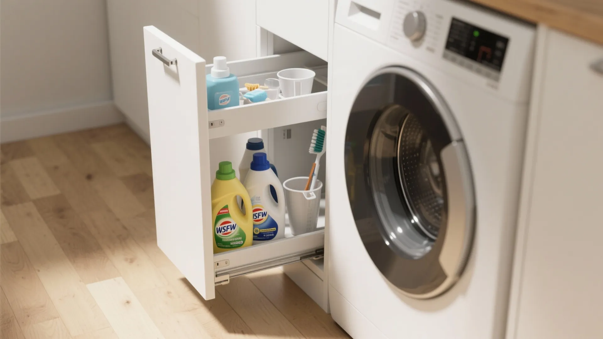 4. Hide detergents in a slim pull-out cabinet