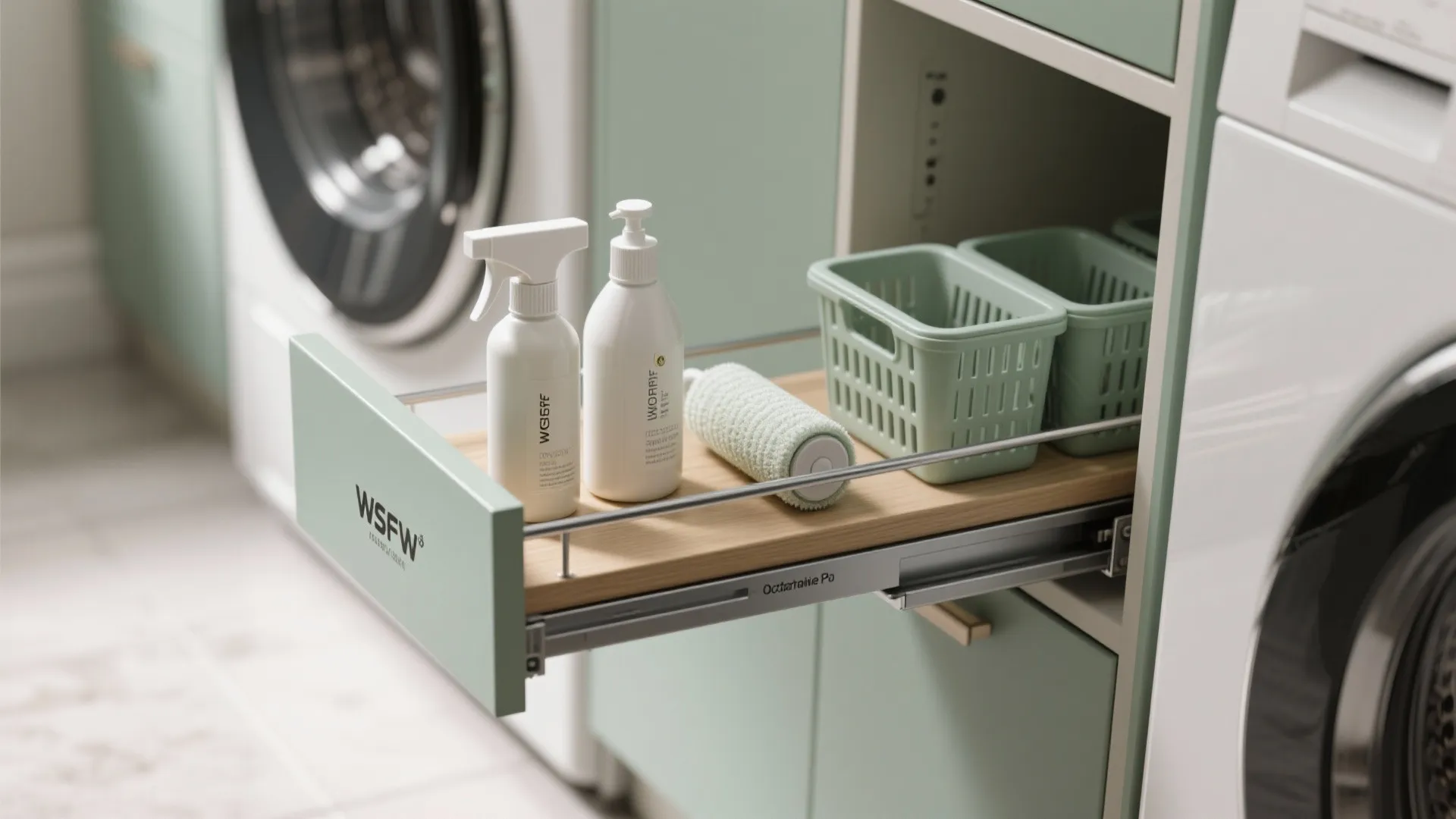 2. Slim Pull-Out Shelves Between Machines