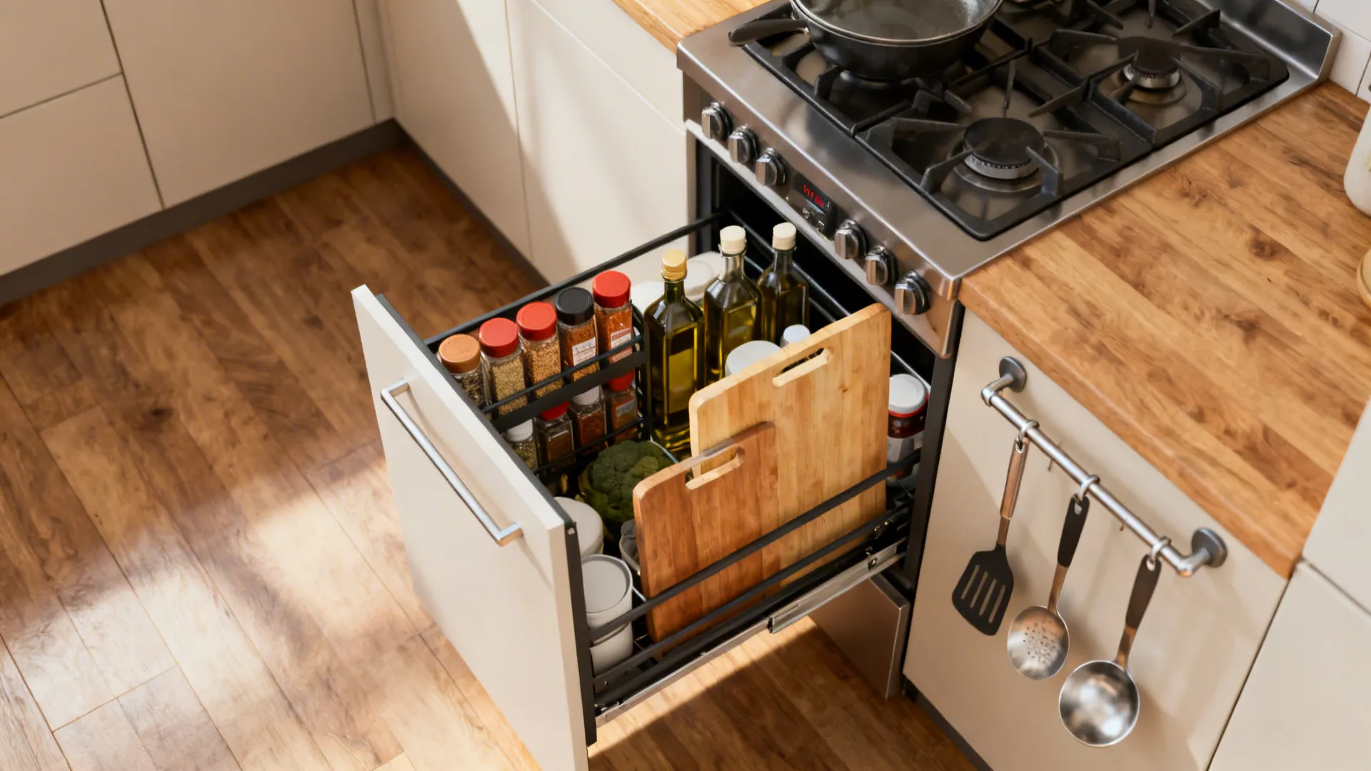 5) Slim Pantry Pullouts and Over-the-Range Organization